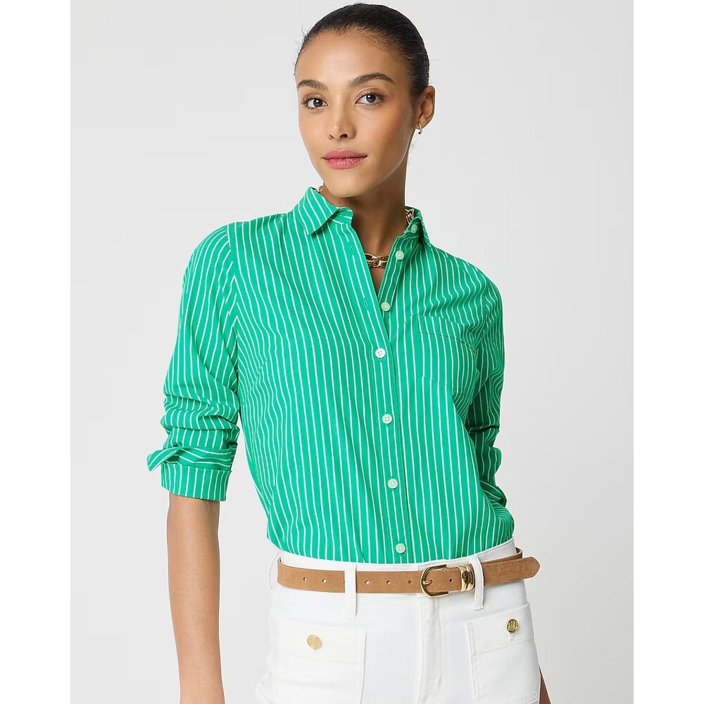 J.CREW Lightweight Cotton Blend Shirt Signature Fit XXSP Green Striped NWT B47